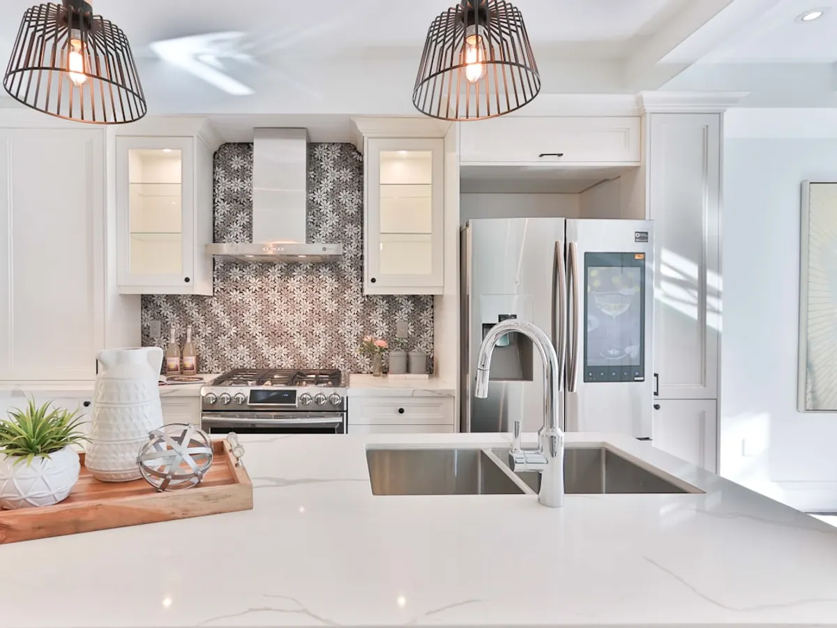 New kitchen with island and custom cabinets